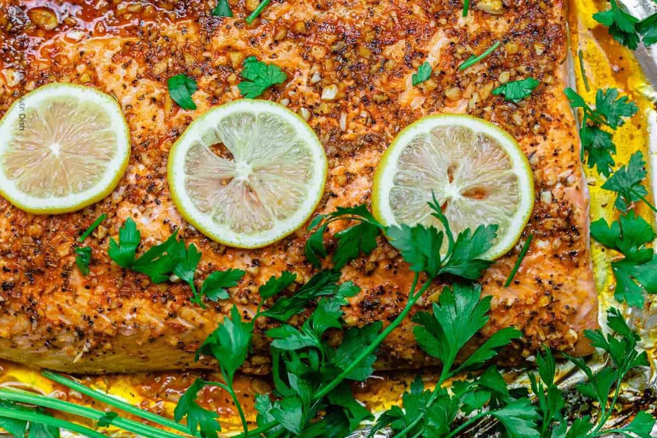 Lemon Garlic Salmon with Mediterranean Flavors