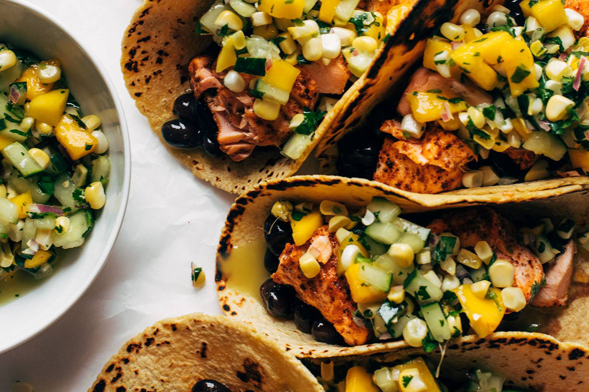 Salmon Tacos with Mango Corn Salsa