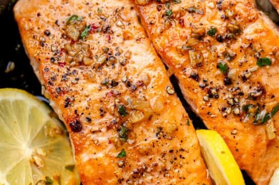 Keto Lemon Garlic Butter Salmon with Almonds & Chili